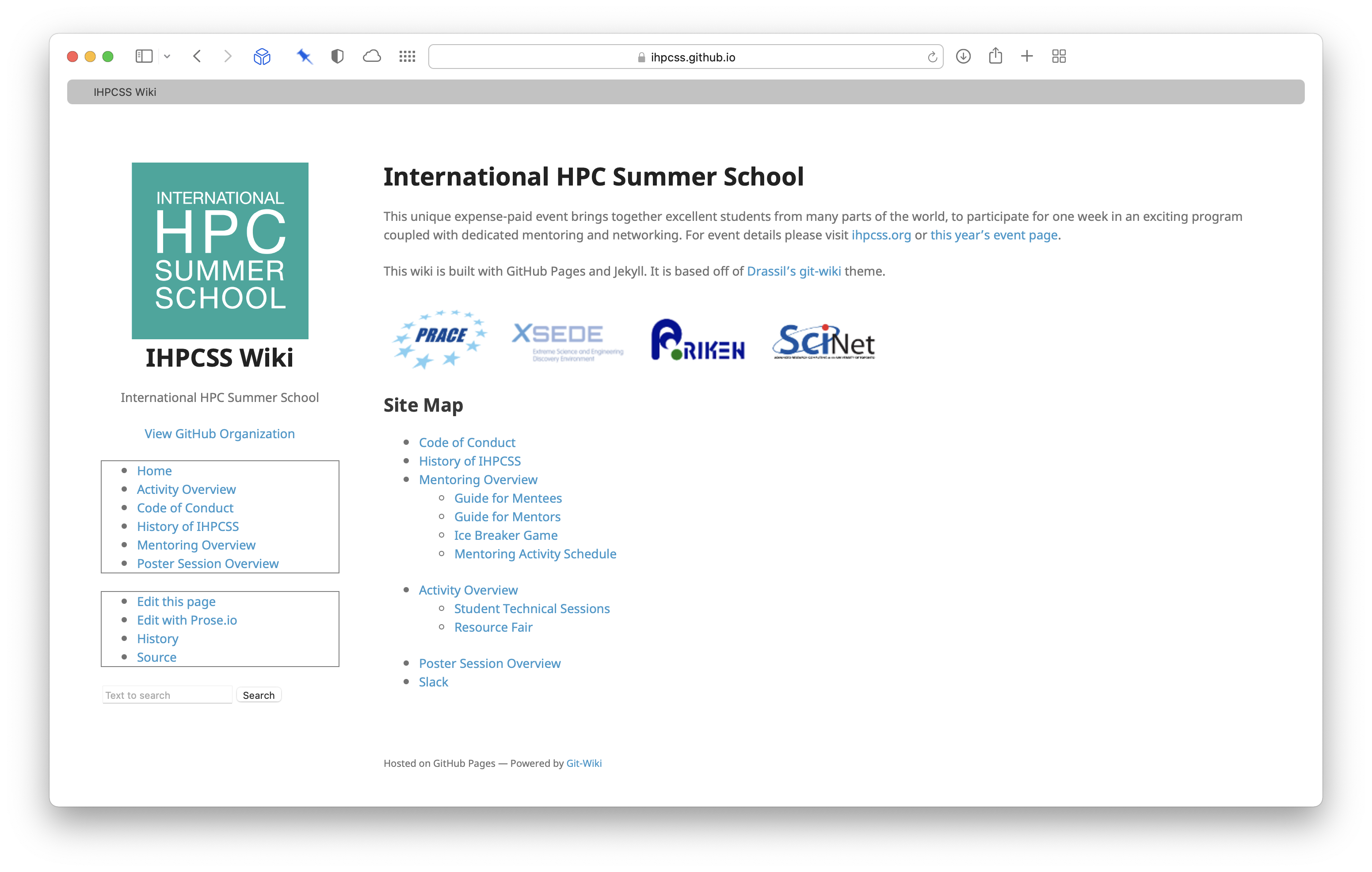 IHPCSS wiki screenshot