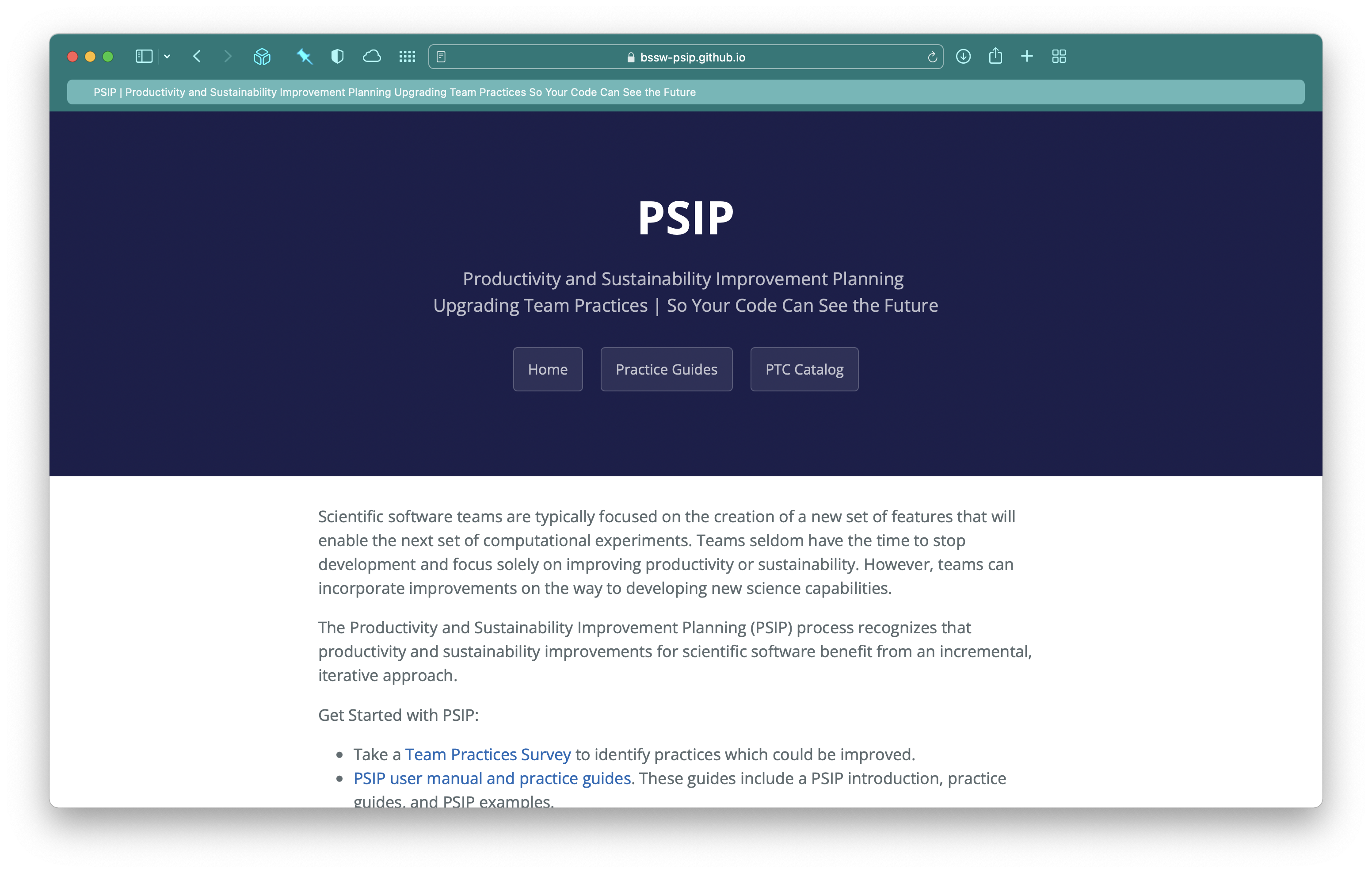PSIP webpage screenshot