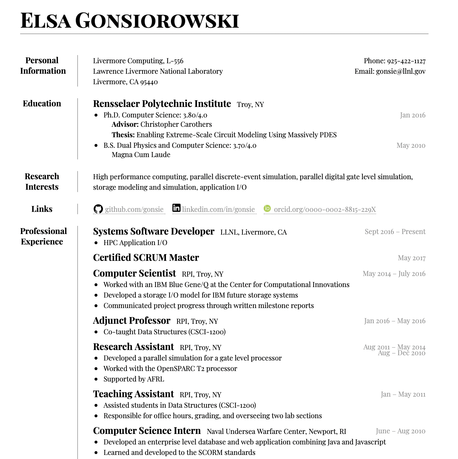 Screenshot of Elsa's C.V.